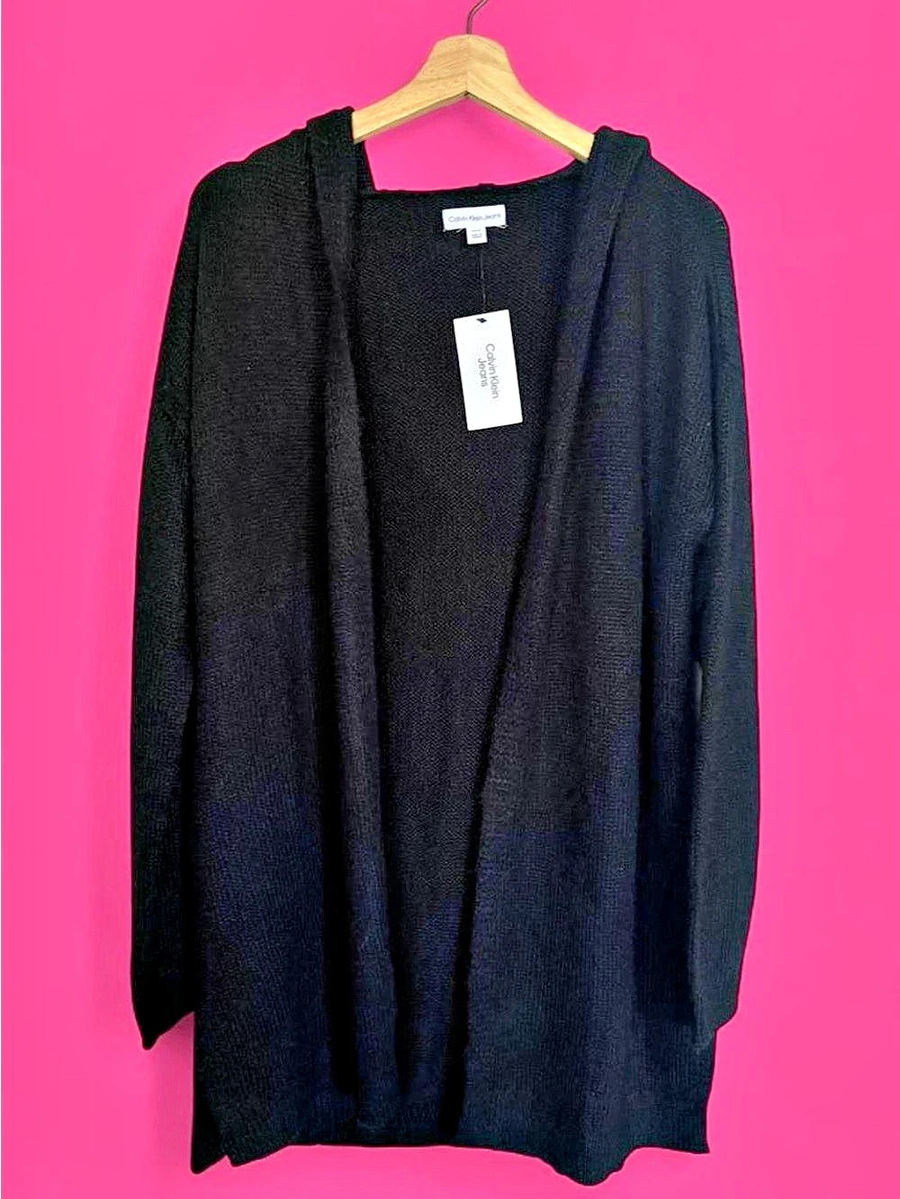 NWT! Calvin Klein Jeans Open-Front Hooded Knit Cardigan Black size S